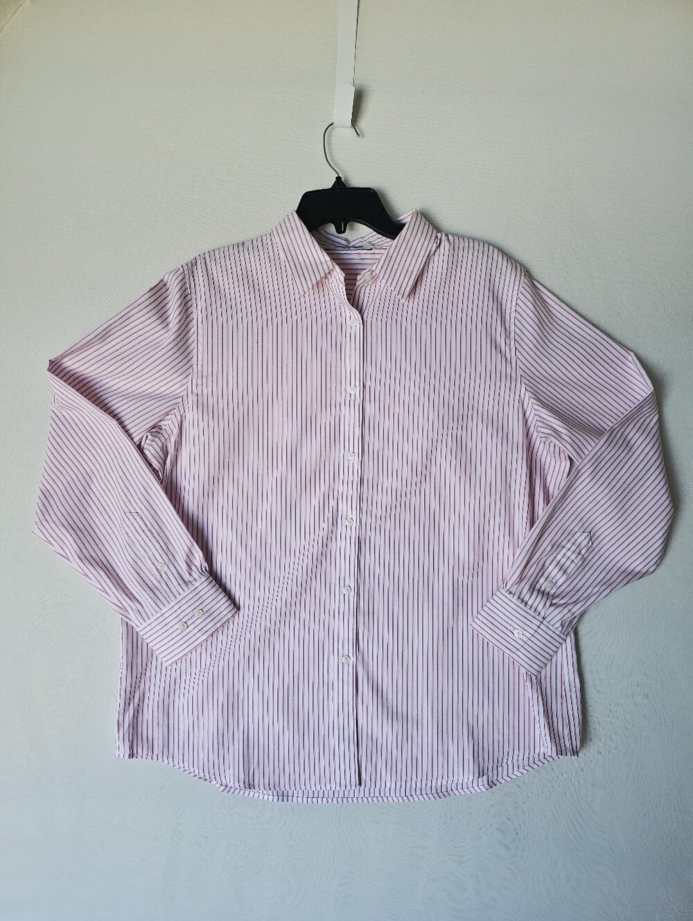 Pink & White Striped Long Sleeve Button Down Shirt - Easy Care